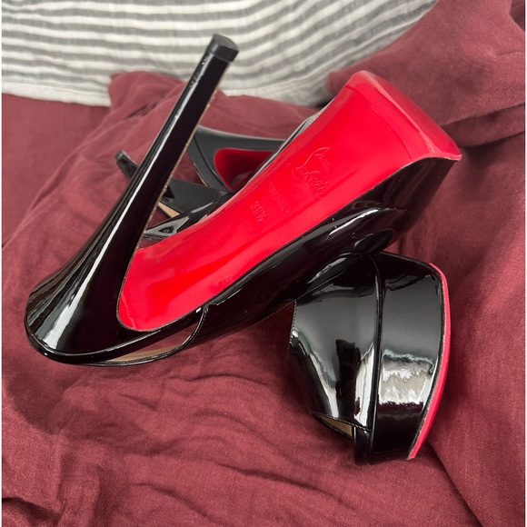 Christian Louboutin “Lady peep” sling peeptoe pumps 150mm Blk patent lthr EU38.5 - Picture 13 of 14
